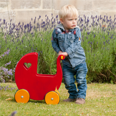 moover dolls pram red birch veneer