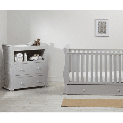 East Coast Alaska Sleigh 2 Piece Nursery Room Set with Under Drawer - Grey