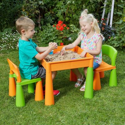 Liberty House Toys 5-in-1 Orange and Green Activity Table and 2 Chairs Set