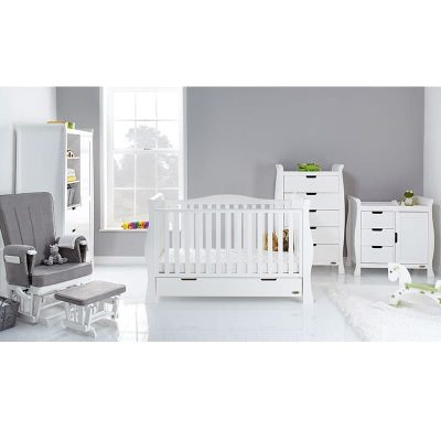 Obaby Stamford Luxe 5 Piece Nursery Room Set/Mattress - White