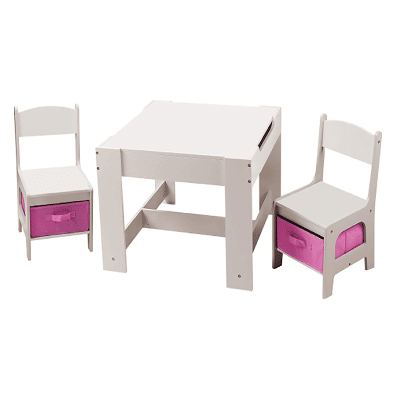 Liberty House Toys White Table and Chairs with Pink Bins