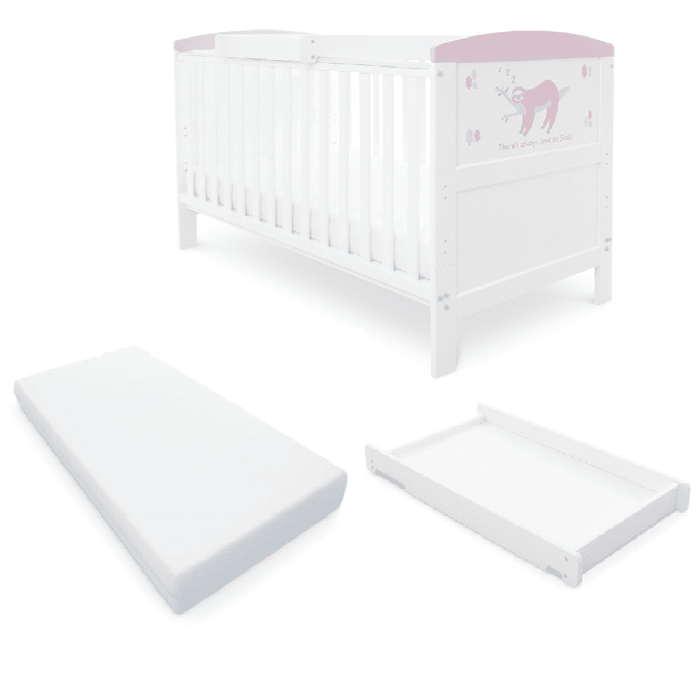 Babyhoot Style Cot Bed Mattress Cot Top Changer Sloth Pink