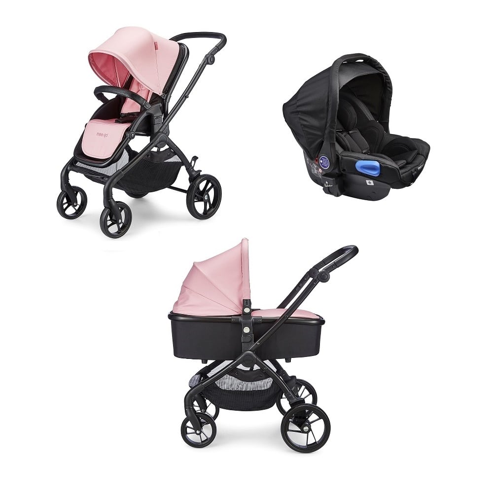 grey and pink travel system