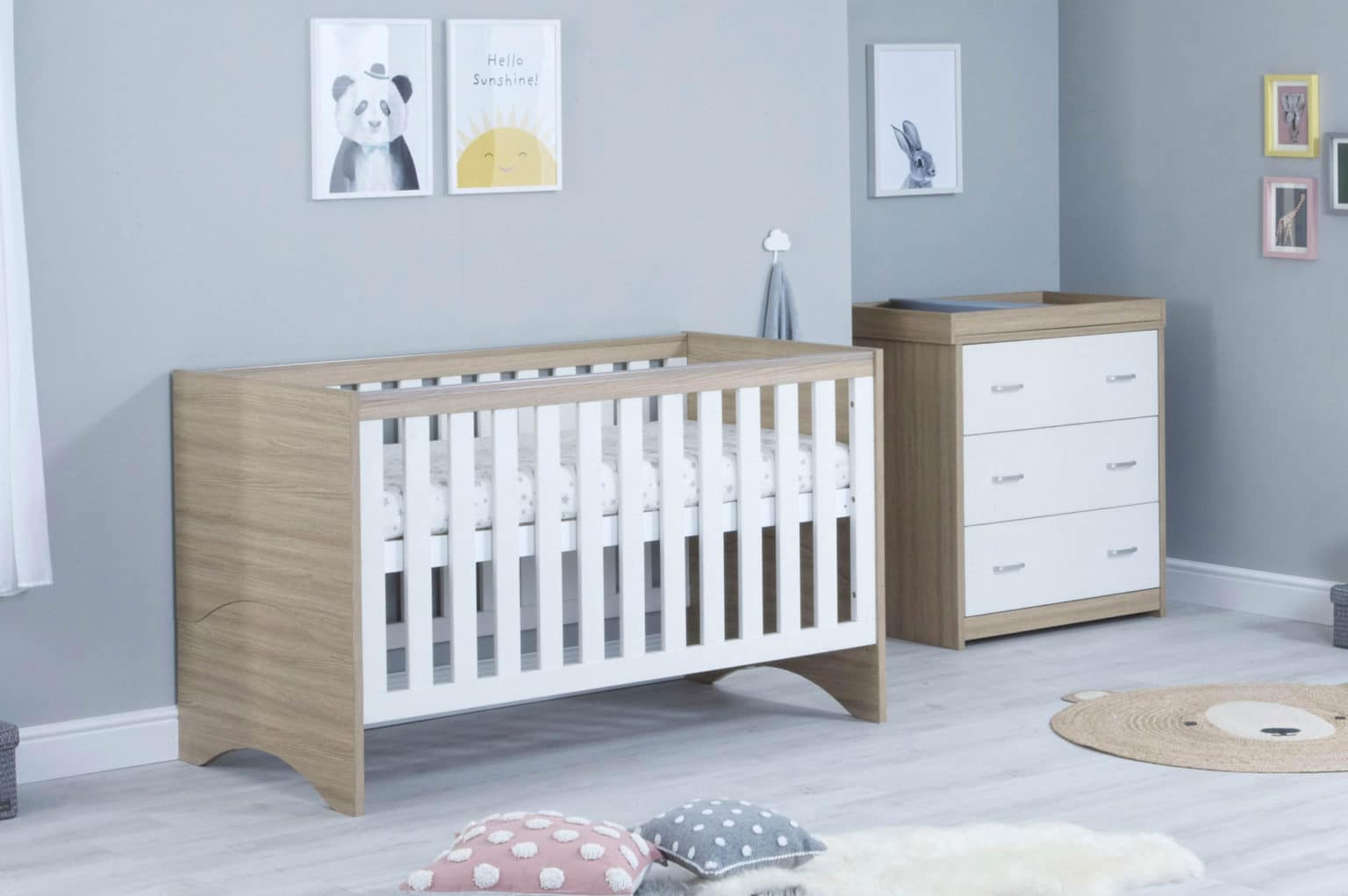 Babymore Veni 2 Piece Nursery Room Set - White/Oak - Baby and Child Store