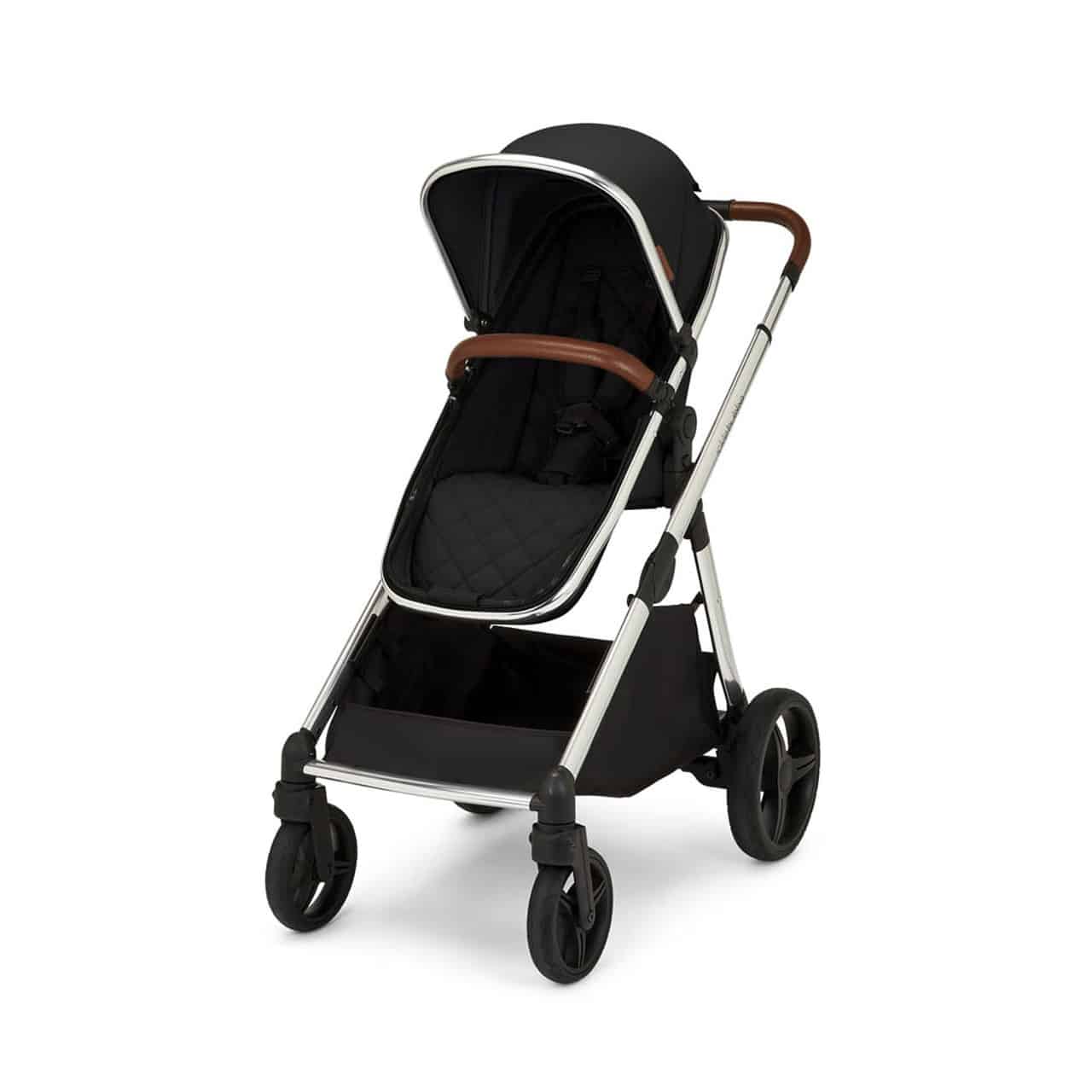 Ickle Bubba Eclipse Isofix Travel System with Standing Board - Jet Black  (Tan Handles) - Baby and Child Store