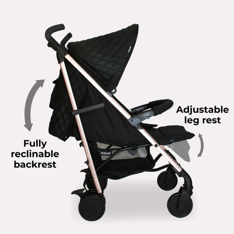 My Babiie Stroller Quilted Black Rose Gold Frame