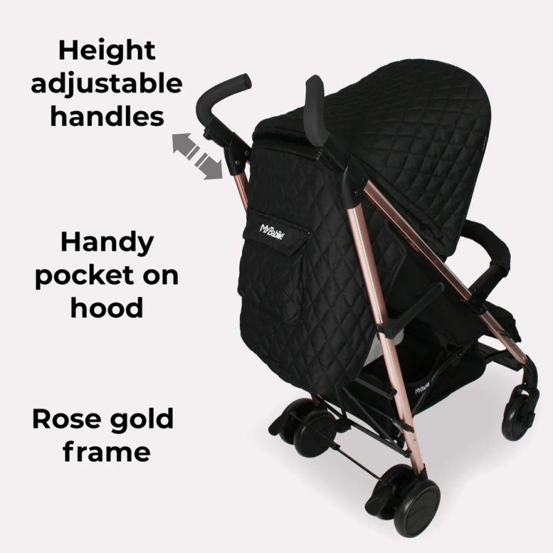 My Babiie Stroller Quilted Black Rose Gold Frame