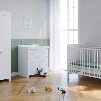 The Belstone Classic Cot Bed 5 Piece Nursery Room Set/Bedside Crib - White