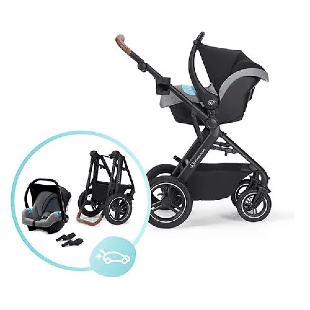 Poussette Kinderkraft B-Tour + Nacelle - Dark Grey + Coque Auto Mink - Grey  Melange