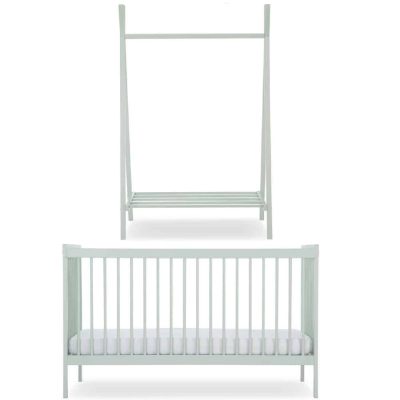 CuddleCo Nola Cot Bed and Clothing Rail - Sage Green