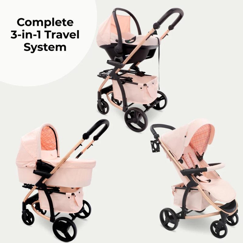 My Babiie 3-in-1 Travel System with i-Size Car Seat - Pink Plaid