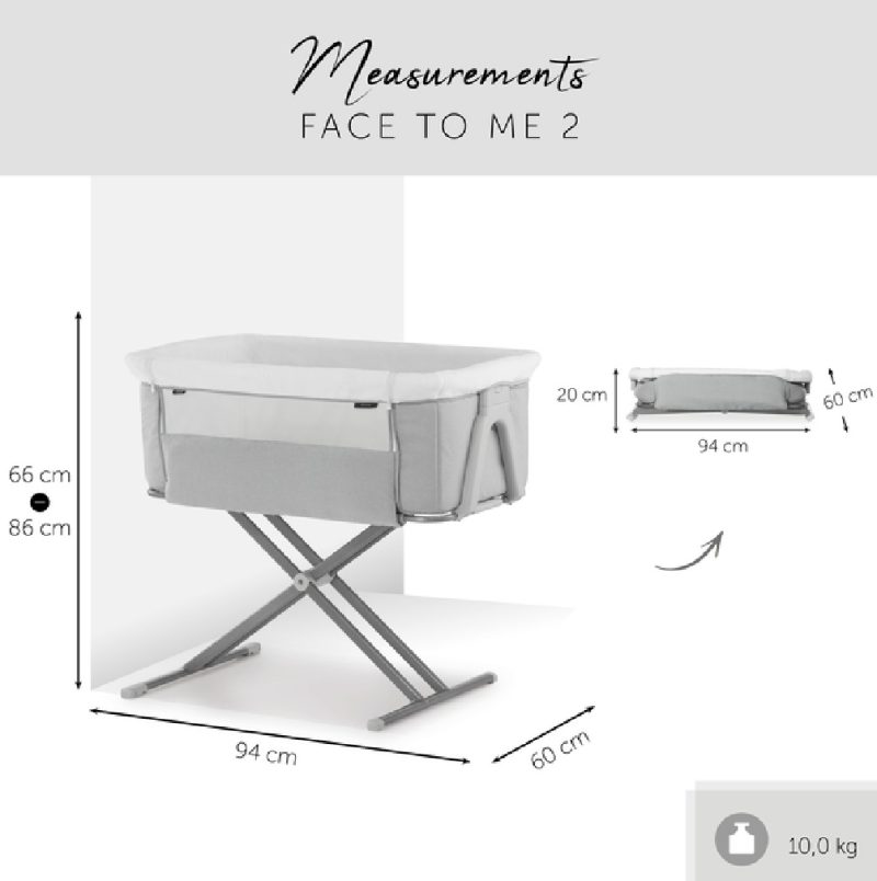 Hauck Face to Me 2 Grey Bedside Cot