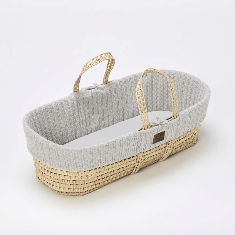 Little Green Sheep Natural Knitted Moses Basket & Mattress Dove