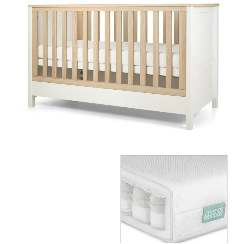 Mamas & Papas Harwell Cotbed White/Natural With Premium Pocket Spring Mattress