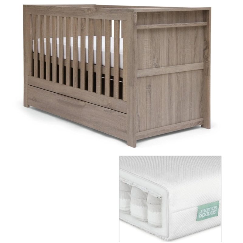 Mamas & Papas Franklin Grey Wash Cotbed With Premium Pocket Spring Mattress