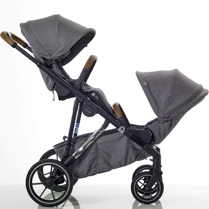 Mee-Go UNO+ Twin Tandem Bundle Grey/Chrome