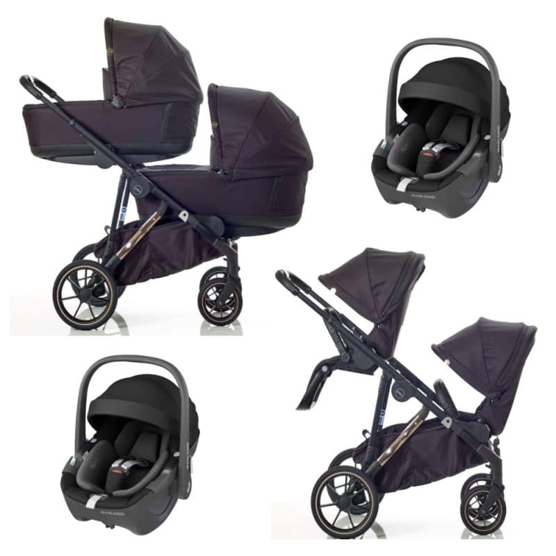 Mee-Go UNO+ Twin Tandem Maxi-Cosi Travel System Bundle Black/Rose