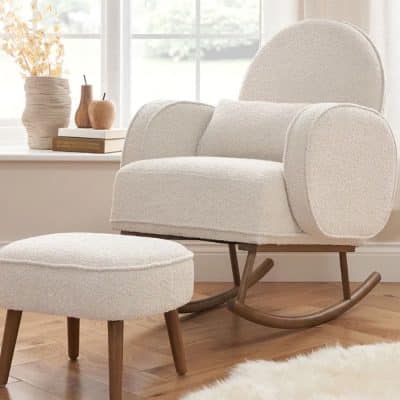 Tutti Bambini Micah Boucle Rocking Chair and Footstool - Fresh Cream