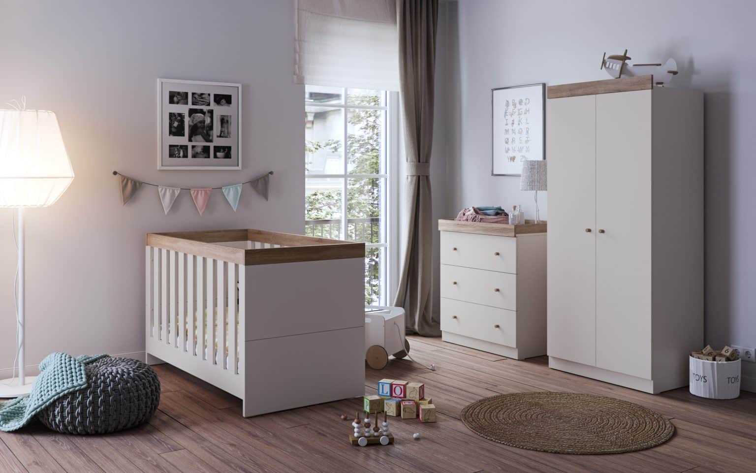 Sennen 3 Piece Nursery Room Set - White/Oak