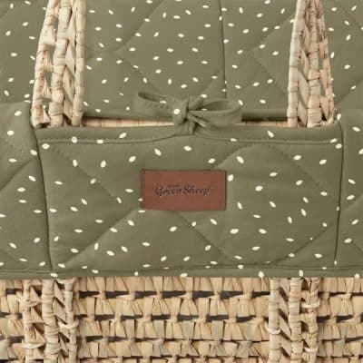 Little Green Sheep Natural Quilted Moses Basket, Mattress & Rocking Stand - Juniper Rice