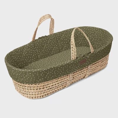 Little Green Sheep Natural Quilted Moses Basket, Mattress & Rocking Stand - Juniper Rice