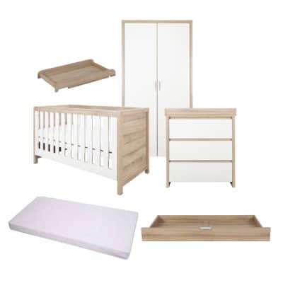 Tutti Bambini Modena 6 Piece Room Set/Underdrawer/Cot Top Changer - White Oak