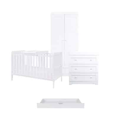 Tutti Bambini Rio 5 Piece Nursery Room Set/Underdrawer/Cot Top Changer - White