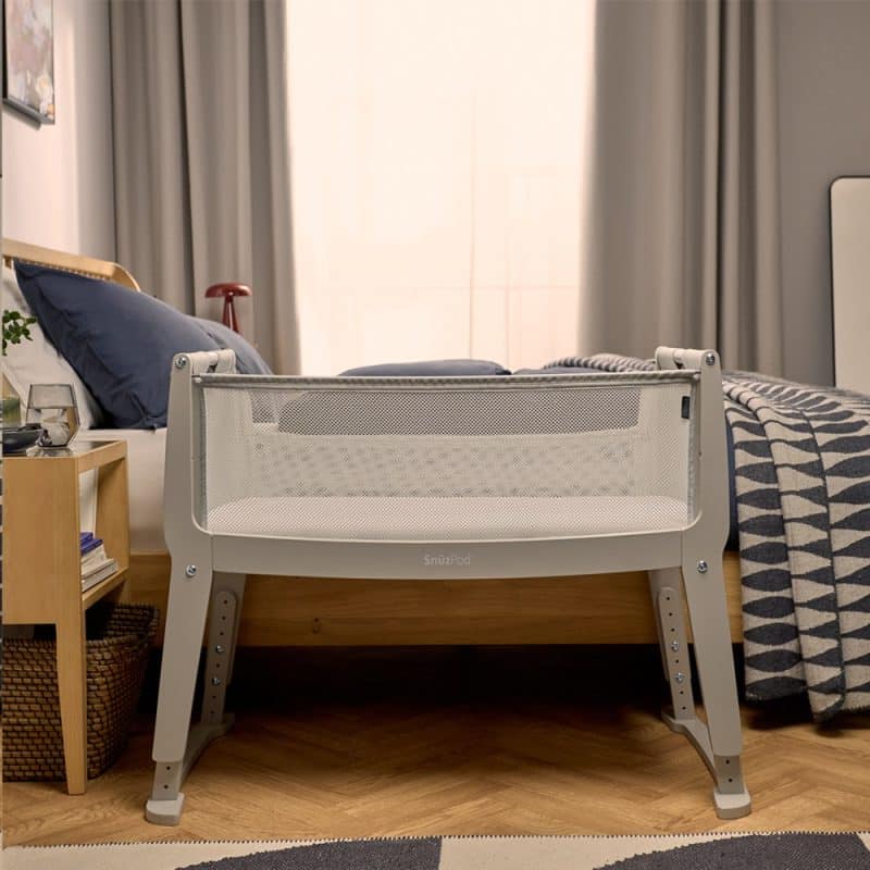 SnuzPod Studio Bedside Crib with mattress Oslo Grey - Baby and Child Store