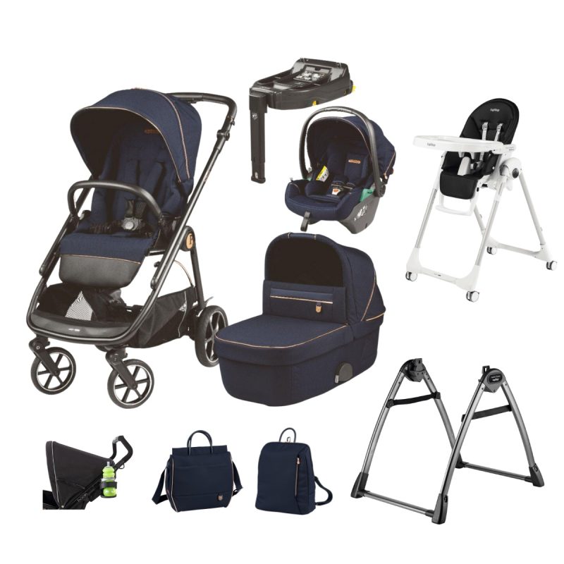 Peg Perego Veloce 11 Piece i-Size Travel System Bundle (Includes Highchair) - Blue Shine