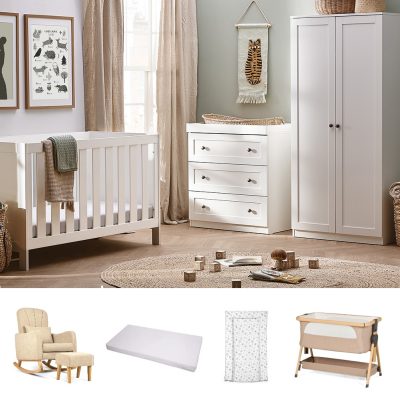 Silver Cross Bromley 7 Piece Ultimate Newborn Nursery Room Set Bundle - White