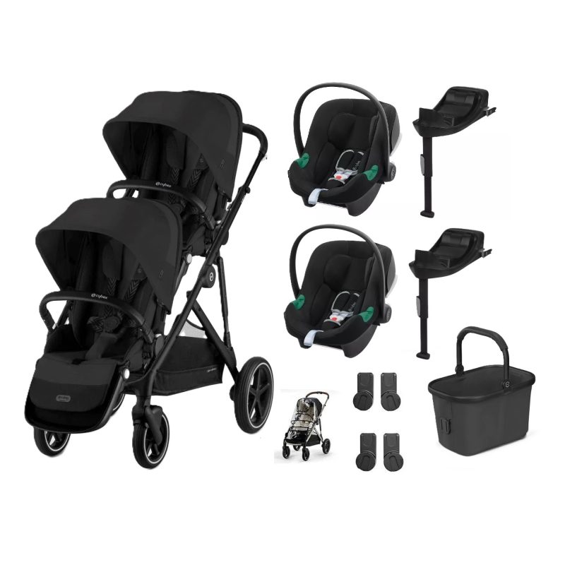 Cybex Gazelle S Twin Pushchair Moon Black with Car Seats and Bases