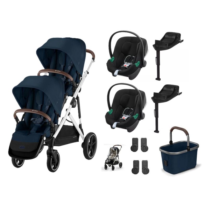 Cybex Gazelle S Twin Pushchair Ocean Blue with Car Seats and Bases