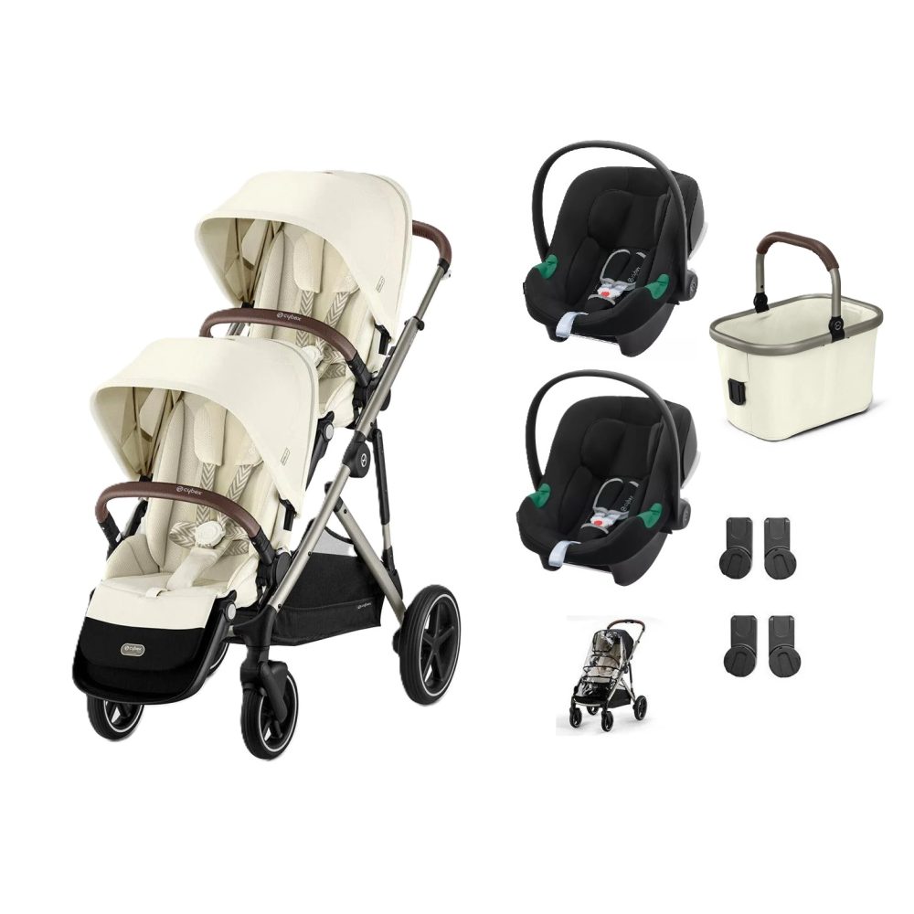 Cybex Gazelle S Twin Pushchair Seashell Beige with Car Seats