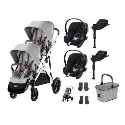 Cybex Gazelle S Twin Pushchair Lava Grey with Car Seats and Bases
