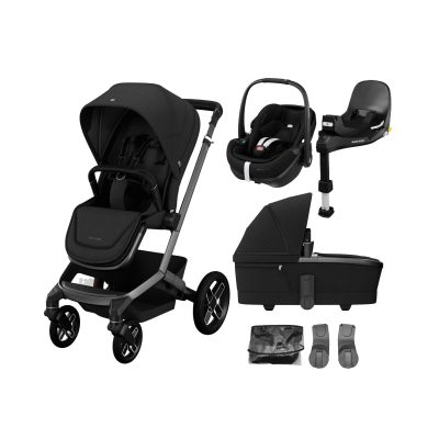 Maxi Cosi Fame Pushchair Bundle With Pebble 360 Pro2 Car Seat & Base – Black with Black Wheels