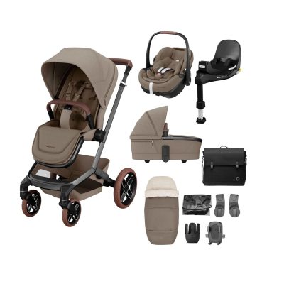 Maxi Cosi Fame Premium Pushchair Bundle with Pebble 360 Pro 2 Car Seat & Base – Truffle with Brown Wheels