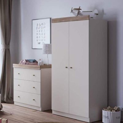 Sennen Wardrobe and Dresser Nursery Room Set - Cashmere/Truffle Oak