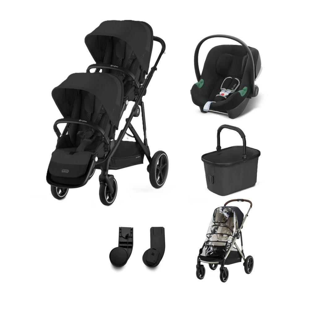 Cybex eGazelle S Twin Pushchair Travel System Bundle - Moon Black