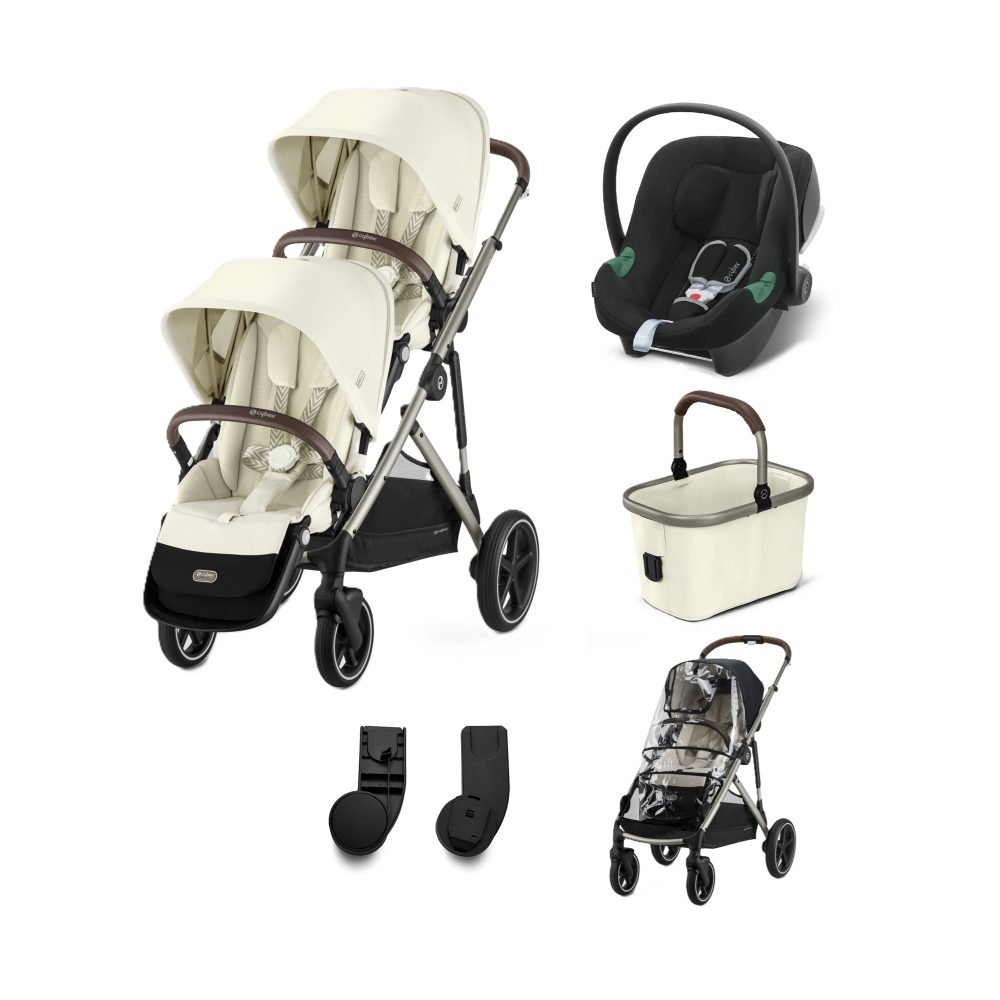 Cybex eGazelle S Twin Pushchair Travel System Bundle - Seashell Beige