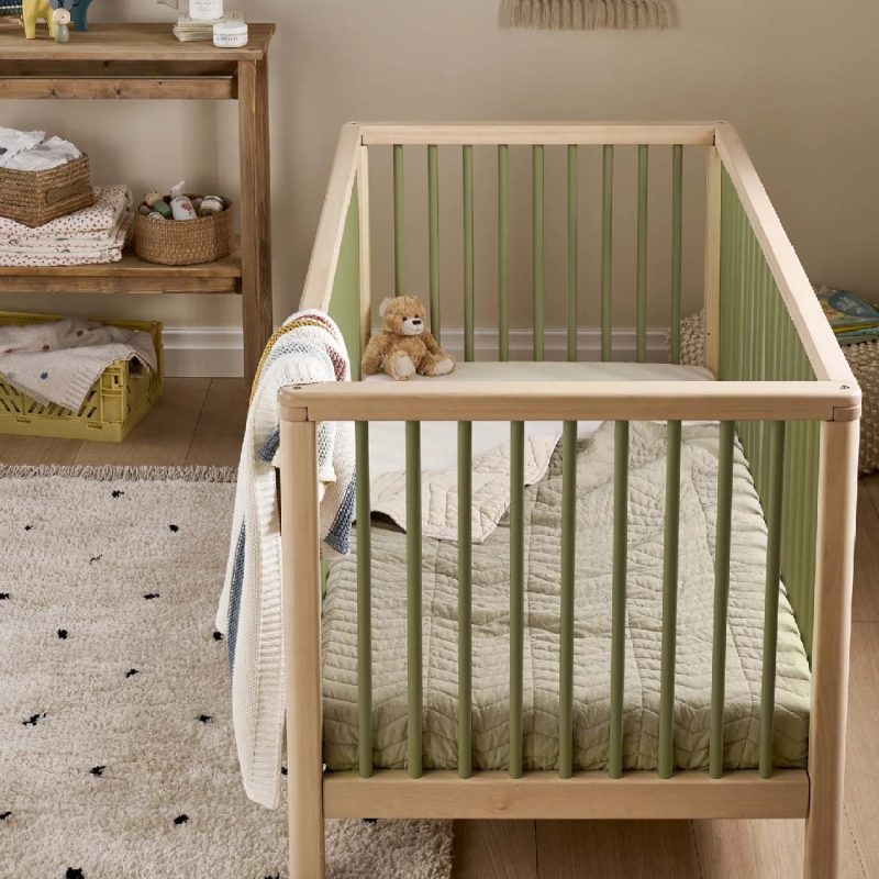 Mamas & Papas Solo Cot Bed and Mattress - Green/Natural