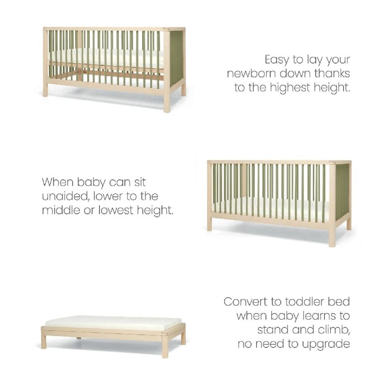 Mamas & Papas Solo Cot Bed and Mattress - Green/Natural