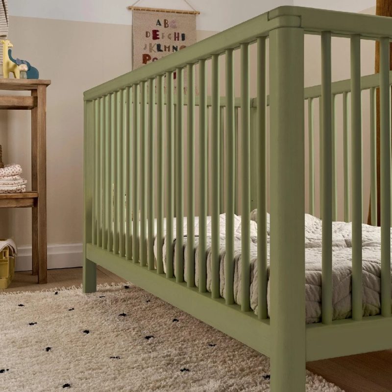 Mamas & Papas Solo Cot Bed and Mattress - Moss Green