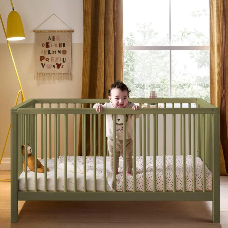 Mamas & Papas Solo Cot Bed and Mattress - Moss Green