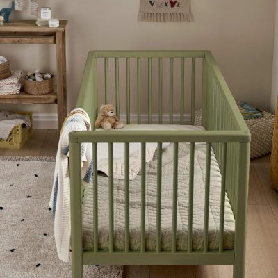 Mamas & Papas Solo Cot Bed and Mattress - Moss Green