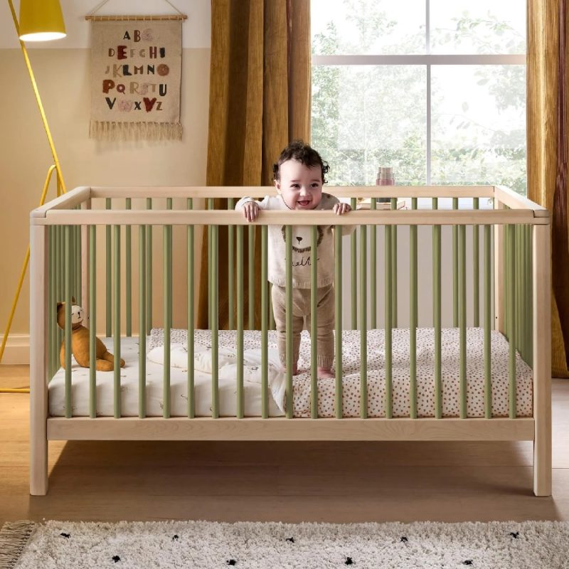 Mamas & Papas Solo Cot Bed and Mattress - Green/Natural