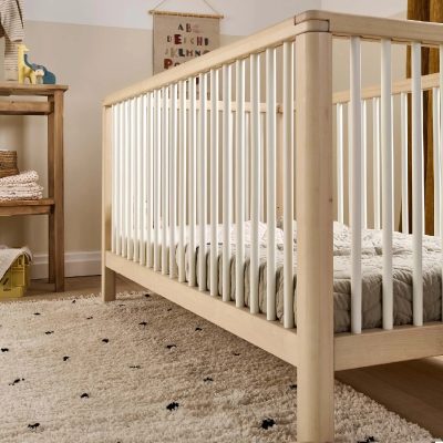 Mamas Papas Solo Cot Bed and Mattress White Natural