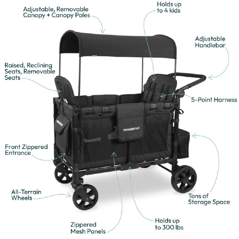 Wonderfold W4 Elite Stroller Wagon Black