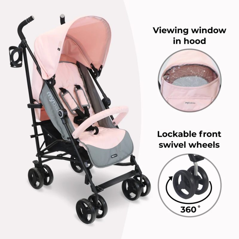 My Babiie Plus Lightweight Stroller Pink and Grey