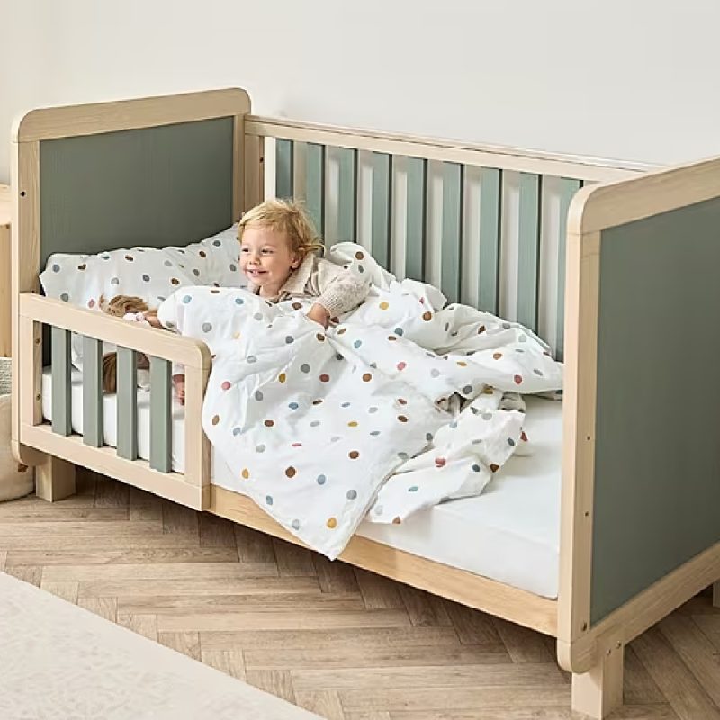 Tutti Bambini Kuba Cot Bed - Pickled Oak/Sage Weave