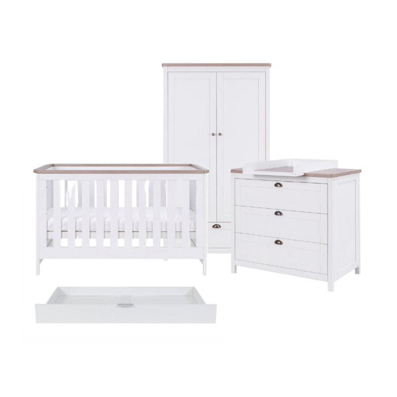 Tutti Bambini Verona 3 Piece Nursery Room Set with Underdrawer - White Oak